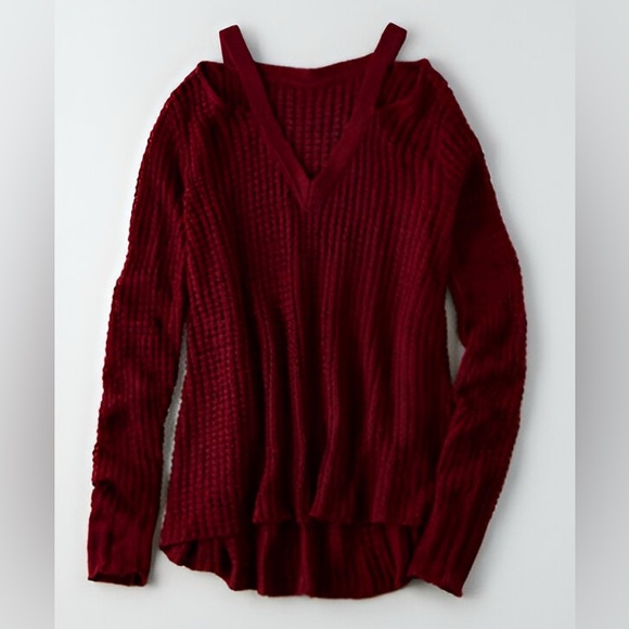 American Eagle V-Neck Waffle Sweater - Picture 3 of 5